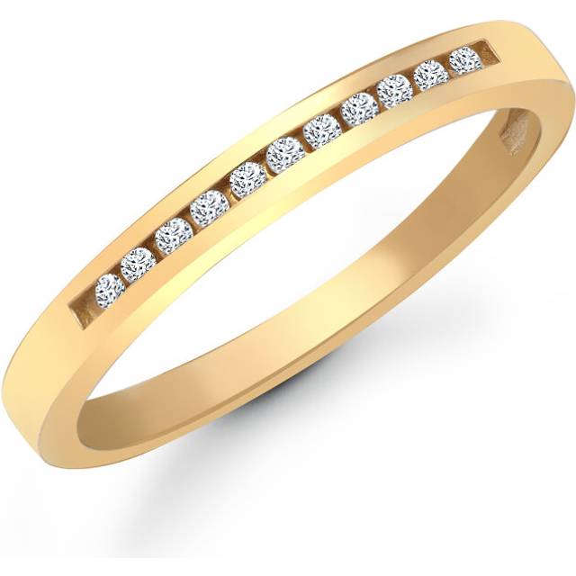 (K) Jewelco London Ladies Solid 9ct Yellow Gold Channel Set Round H I1 0.1ct Diamond Dainty Band Eternity Ring 2.5mm