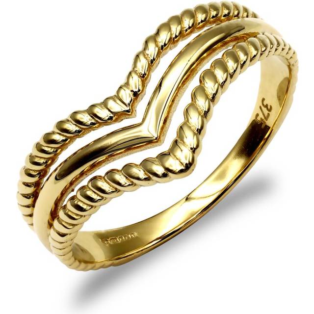 Ladies solid 9ct gold jewelco london twisted edge triple wishbone ring