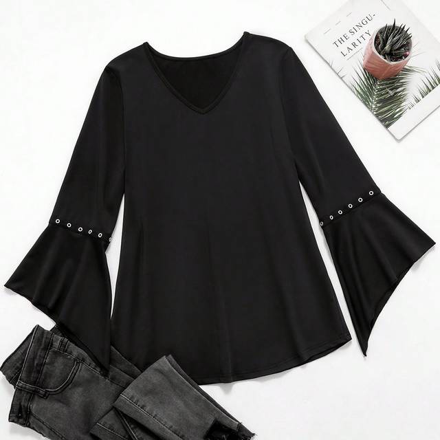 INAWLY Women&#39;s Ribbed Bell Sleeve T-Shirt