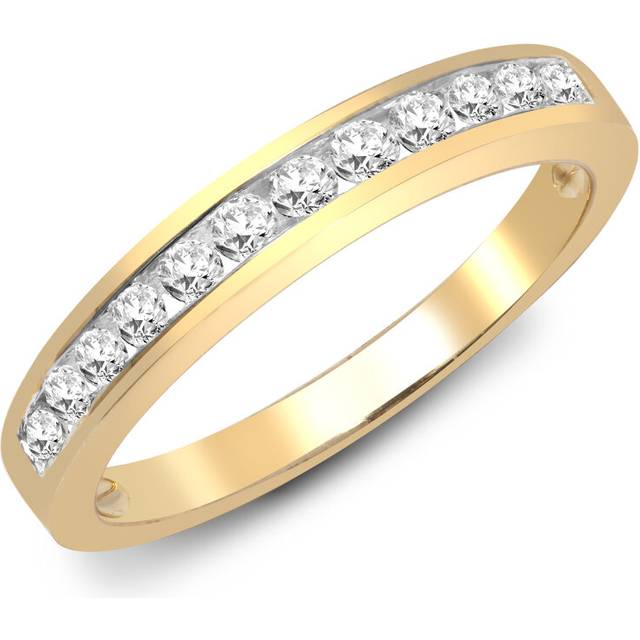 (V) Jewelco London Ladies Solid 9ct Yellow Gold Channel Set Round H I1 0.35ct Diamond Dainty Band Eternity Ring 3.5mm