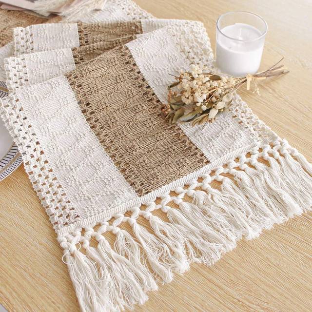 Boho Bordslöpare 72 Tum Macrame Bordslöpare För Hem Dekoration Kräm & Brunt Macrame Bordslöpare Med tofsar För Boho Matsal Sovrum Dekoration Rustik Br - Beige (47 tum* 12 tum,63in*12in,72 tum* 12 tum,86 tum* 12 tum,19,6 tum* 11,8 tum)