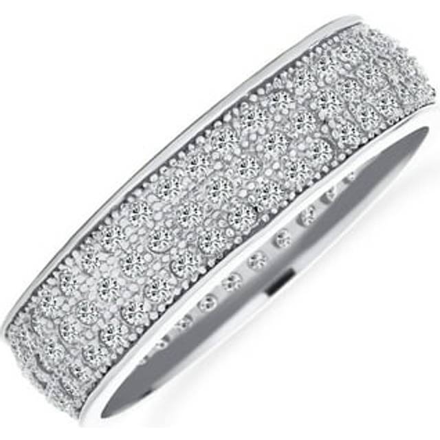 Classic Traditional Bridal 3 Row Micro Pave Cubic Zirconia CZ Anniversary Eternity Wedding Band Ring for Women Sterling Silver Rhodium 5MM Width .925 silver