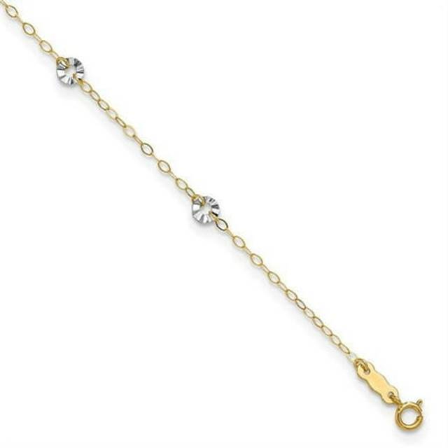 Quality Gold ANK238-9 14K Two-Tone Oval Chain with Wavy Circles 9 in. Plus 1 in. Extension Anklet