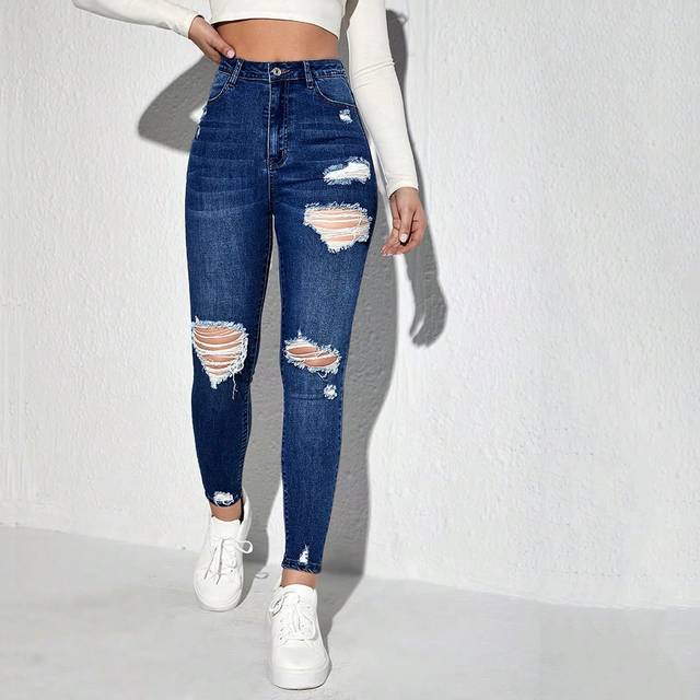 Slitna Smal Passform Denim Jeans - Mörktvätt (L,M,S,XL,XS)