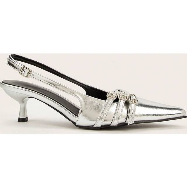 SHEIN Wedding Party Sexy And Chic Silver Stiletto Heels Pointed Toe Pumps With Metal Detail Valentines