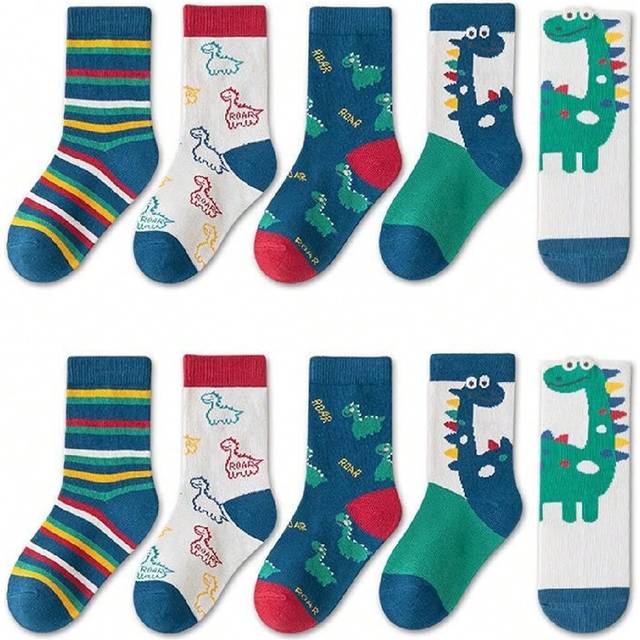 SHEIN 5pairs Children&#39;s Thickened Cartoon Socks For Autumn And Winter, Suitable For Big Boys And Girls