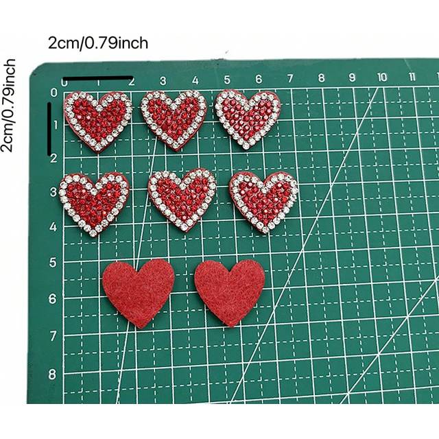 SHEIN 10 Pieces Heart/Cap Shape Iron On Patches Rhinestone Bling Heart/Cap Patches Rhinestone Adhesive Applique Hearts Glitter Crystal Patches For Clothing