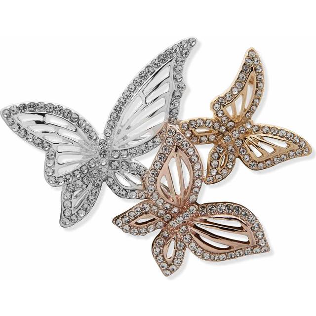Anne Klein Women's Trio Crystal Butterfly Brooch in Tri-Tone size 1.75"