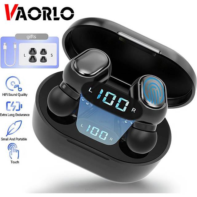 VAORLO E7S TWS Wireless Earphones Mini Headset Stereo Music IPX4 Waterproof Sport Earbuds LED Digitail Display For All Smartphones black
