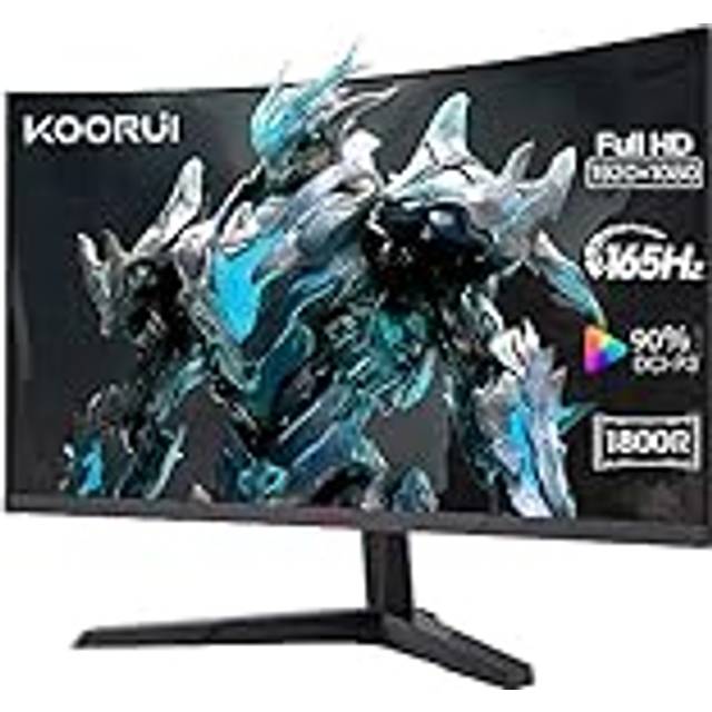 KOORUI 24-tums böjd spelskärm, FHD 1080p, 1 ms svarstid, 165 Hz uppdateringsfrekvenser, HDMI 2.0/DP 1.2, 250cd/m² ljusstyrka svart 24E6CA