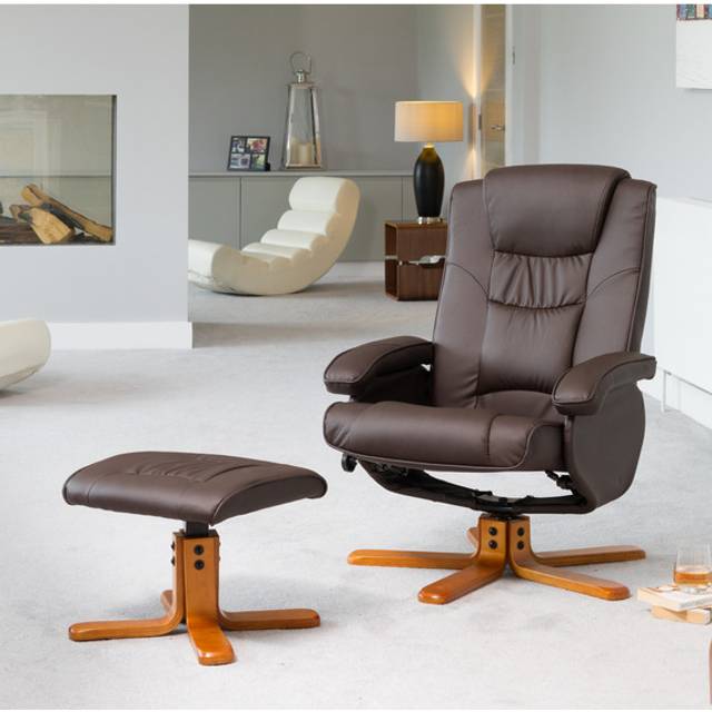 Artemis Home Severn Brown Massage and Heat Swivel Recliner Chair with Footstool - 101 x 73 x 74cm