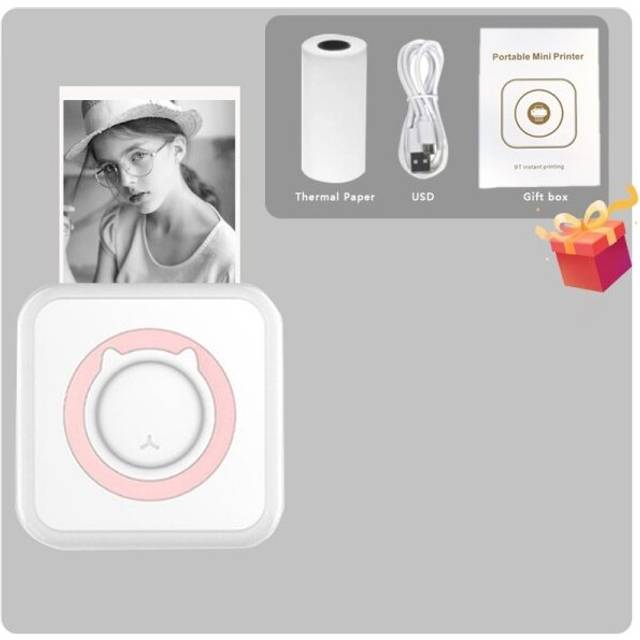 (Pink) Portable Mini Thermal Printer Wirelessly BT 203dpi Photo Label Memo Wrong Question Printing With USB Cable