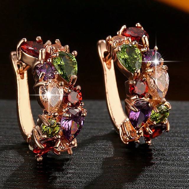 SHEIN 1pair Gorgeous Monalisa Colorful Cubic Zirconia Paved Elegant Round Decor Earrings Luxury Party Jewelry For Women