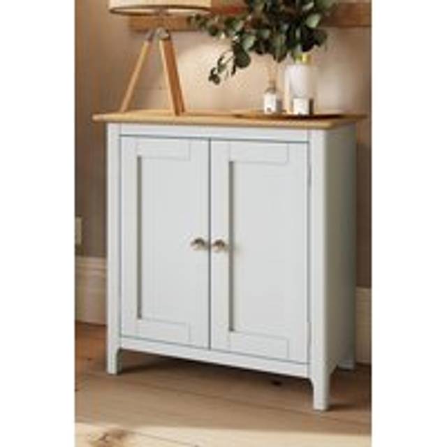 FW Style Taberno Solid Oak 2 Door Compact Sideboard Cream Linen, Cream