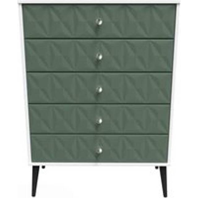 Welcome Furniture Ready Assembled Pixel 5 Drawer Chest In Labrador Green & White, Green