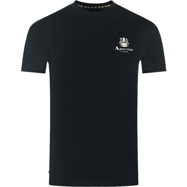 Aquascutum Mens London Aldis Brand Logo On Chest Black T-Shirt - Size Small