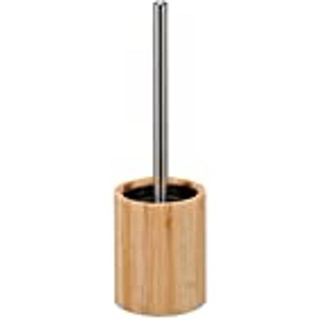 Silicone Toilet Brush, Antibacterial, Replaceable Head, Bathroom, Bamboo, HxD: 35 x 10.5 cm, Natural/Silver - Relaxdays
