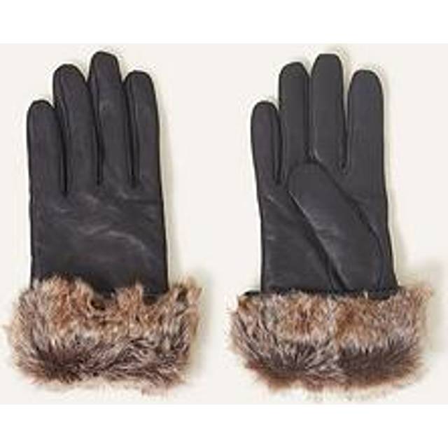 Accessorize Faux Fur Trim Leather Gloves - Black