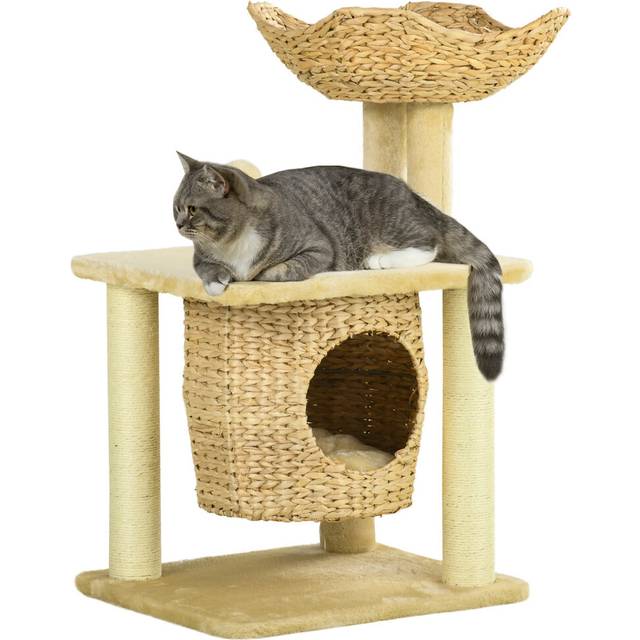 PawHut Cat Tree with Scratching Posts - Cat House - Bed - Washable Cushions | TJ Hughes White