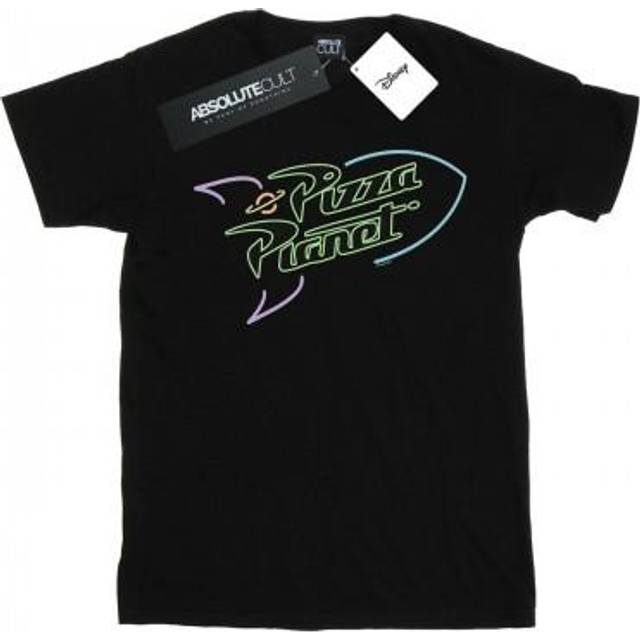 (S, Black) Disney Mens Toy Story Neon Pizza Planet Breast Print T-Shirt