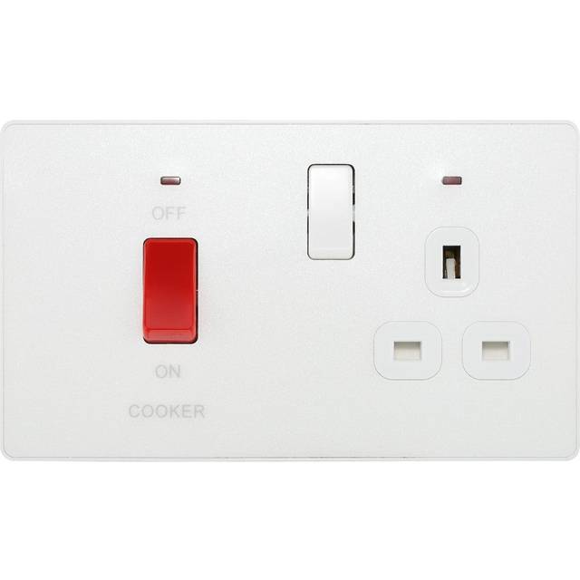 BG Evolve Pearl White 45A 2-Pole Cooker Switch With 13A Switched Socket & LED Indicators  - PCDCL70W