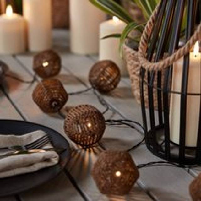 10 Rattan Sphere Solar Fairy Lights - Warm White