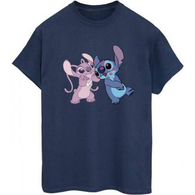 (S, Navy Blue) Disney Womens/Ladies Lilo & Stitch Kisses Cotton Boyfriend T-Shirt