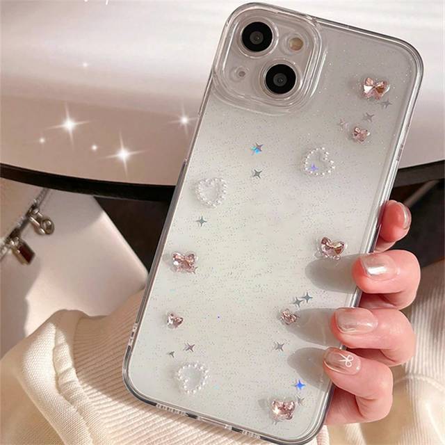SHEIN Apple Luxury Pink 3D Butterfly Diamand Case Compatible With Iphone 16 15 14 13 12 11 Pro Max Plus Lens Protected Ins Epoxy Glitter Clear Soft Cover
