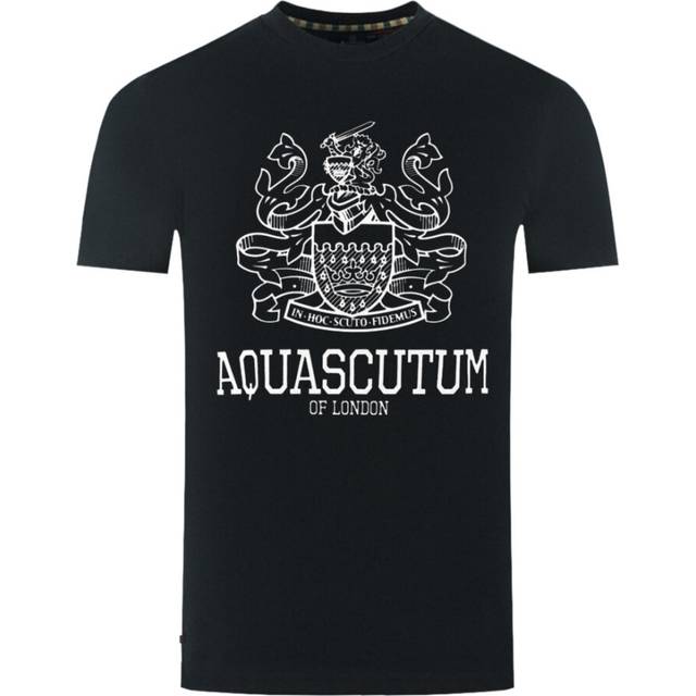 Aquascutum Mens Large Bold London Aldis Brand Logo Black T-Shirt - Size Medium