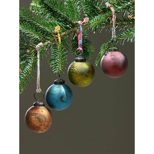 nkuku Oko Baubles Set Of 4 | Christmas Decorations | Mixed Colours | Small 6 x 5.5 cm (Diameter)