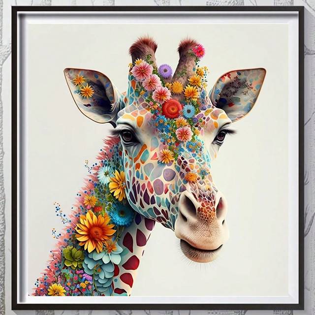 SHEIN 1pc Diy 5d Diamond Painting Kit Of A Deer & Flower Pattern, Full Drill Round Diamond Dotz Mosaic Kit With Tools, Diamond Embroidery Craft Gift For Adu