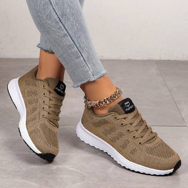 SHEIN Women&#39;s Outdoor Running Shoes, Breathable Fabric, Lightweight, Mesh Decoration, Lace-Up Front, For Road Running