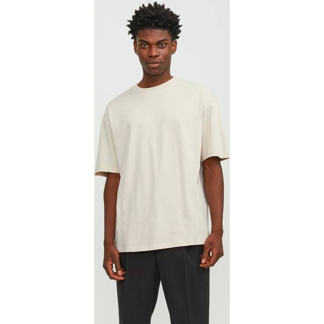 Men's Jack & Jones Mens Bradley O-Neck Short Sleeve T-Shirt - Cream - Size: 44/Regular