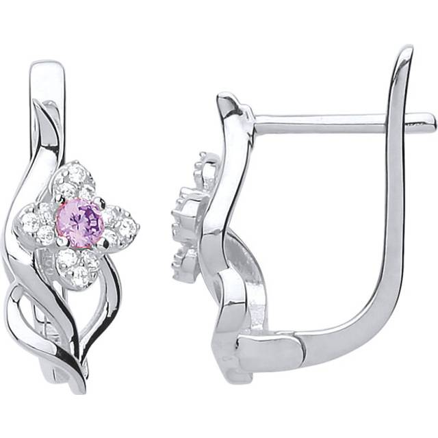 Jewelco London Ladies Sterling Silver Pink Cubic Zirconia Wavy Flower Petal Drop Earrings - GVE697