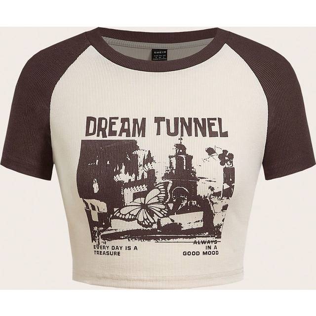 SHEIN Letter Graphic Raglan Sleeve Crop Tee