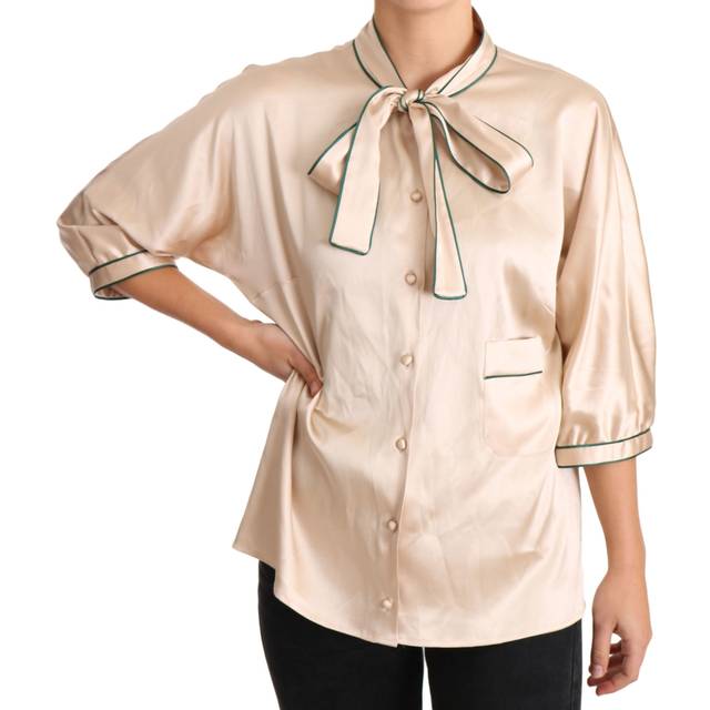 Dolce & Gabbana Beige Ribbon Silk Stretch Top Blouse - IT48|XXL (IT48|XXL)