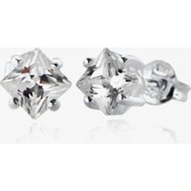 Silver 5mm Square Cubic Zirconia Stud Earrings 8-58-3319