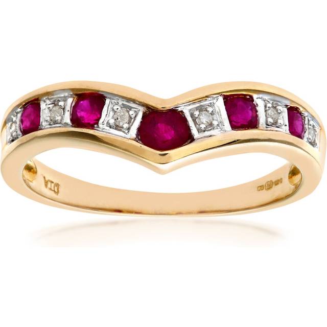 (M) Jewelco London 9ct Yellow Gold Ruby & Diamond Wishbone Ring