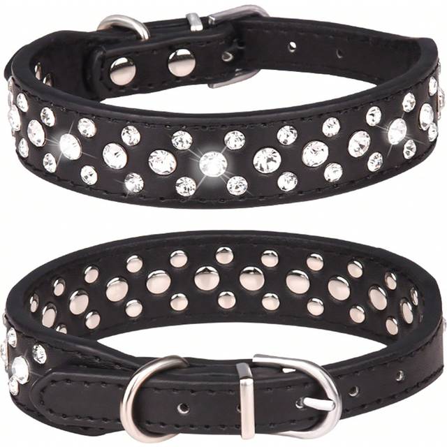 SHEIN Cp037d Pu Leather Pet Collar For Small Dogs/Cats With Rhinestones Decoration