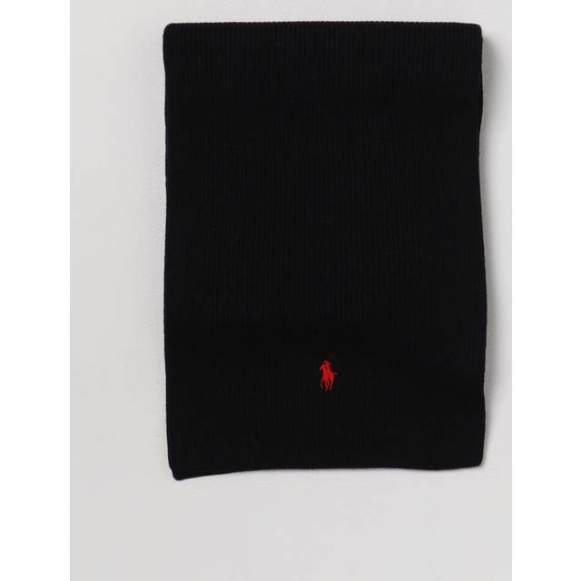 Embroidered Logo Scarf in Merino Wool - Black - ONE SIZE