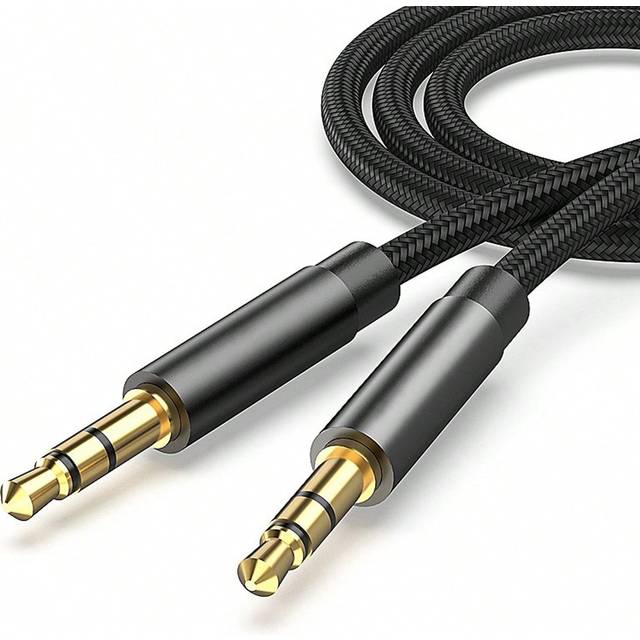 VRESTU-uttag 3,5 mm ljudkabeluttag 3 5 hane till hane HiFi-ljudlinje kompatibel med PC Bilhörlurar Högtalarkabel Aux-högtalare Nylonflätad sladd - Svart (1m,2m,0.5m)
