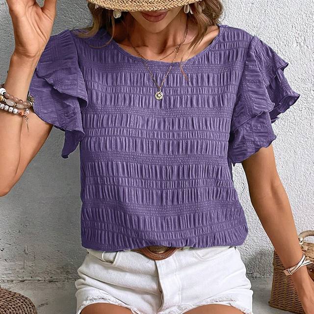 SHEIN Solid Ruffle Trim Blouse