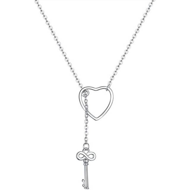 Silver plating Sweet Key of Heart Lock Link Chain Necklaces & Pendants Women Jewelry