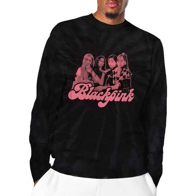 (XXXXXL, Black) BlackPink Photo Logo Dip Dye Long Sleeve