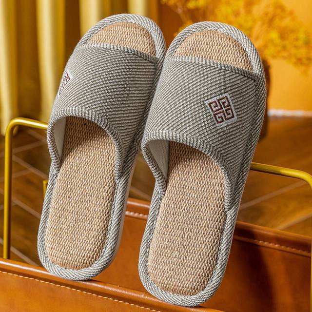 SHEIN Men&#39;s Linen Slippers, Handmade, Indoor/Outdoor, Anti-Slip, Spring/Summer/Autumn