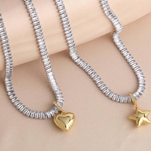 SHEIN 1 European And American Cross-Border Luxury Fashion Love Necklace For Women Copper-Plated 18k Gold Retro Star Clavicle Chain Jewelry