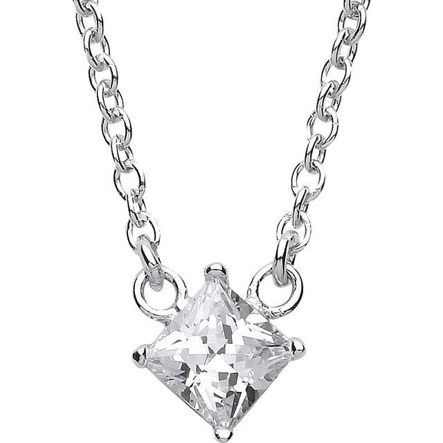 Jewelco London Ladies Sterling Silver princess Cut Cubic zirconia Solitaire Charm Necklace 16 + 2 inch - GVK154