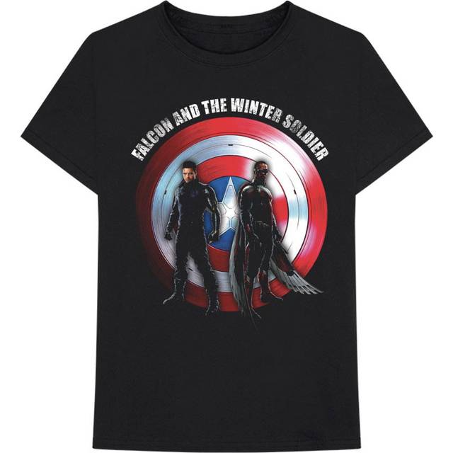 (M, Black) Falcon & Winter Soldier T Shirt Shield Logo new Official Marvel Mens Black