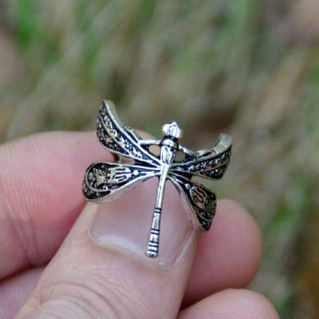 1st Bankett Mode Retro Personlig Trollslända Ring För Kvinnors Dejting Fest Prinsessan Brud Bröllop Förlovning Smycken Tillbehör Dekoration Alla hjärt - Antikt Silver (7,5,9,11,6,8,10)