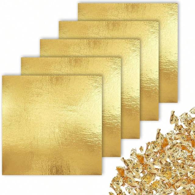 SHEIN 50 Sheets Imitation Gold Foil Leaf For Resin Diy Crafts, Art, Gilding, Decoration, Picture Framing, Sculpture And Furniture, 3.15*3.35 Inches (8x8.5 C